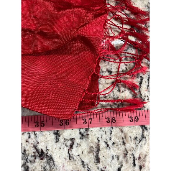 Womens Rectangle Scarf Handwoven Fringe Red Orange Striped Pattern Lightweight - Picture 4 of 6